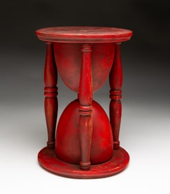 CARVED AND PAINTED FOLK ART HOURGLASS.
