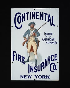 CONTINENTAL FIRE INSURANCE CO. NEW YORK PORCELAIN ADVERTISING SIGN.