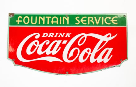 COCA COLA FOUNTAIN SERVICE PORCELAIN ADVERTISING SIGN.