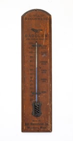 WOOD WALL THERMOMETER ADVERTISING BICYCLE SADDLES.