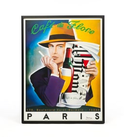 "CAFE DE FLORE" LITHOGRAPH POSTER SIGNED BY RAZZIA (B. 1950).