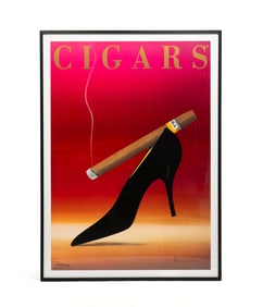 LARGE "CIGARS" LITHOGRAPH POSTER SIGNED BY RAZZIA (B. 1950).
