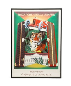 LARGE "LOUIS VUITTON VINTAGE EQUATOR RUN" LITHOGRAPH POSTER SIGNED BY RAZZIA (B. 1950).