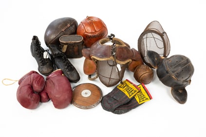 GROUP OF EARLY SPORTS EQUIPMENT.