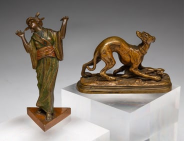 TWO CABINET SIZE BRONZE SCULPTURES.
