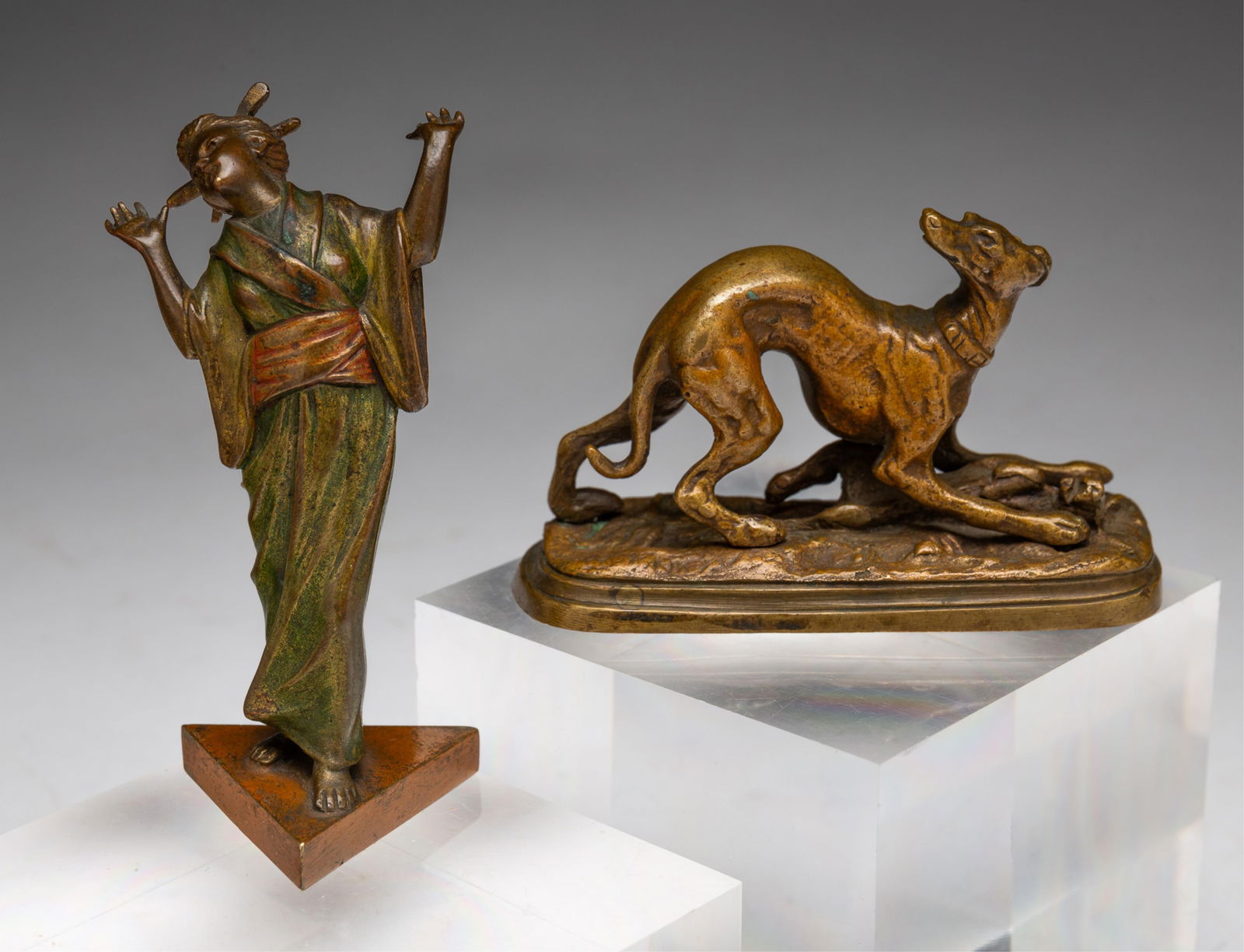 TWO CABINET SIZE BRONZE SCULPTURES. (1 of 3)