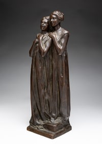 UNSIGNED SCULPTURE OF TWO YOUNG LADIES.