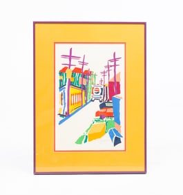 FRAMED PAPERCUT STREET SCENE SIGNED "FITZGERALD".