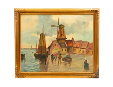 DUTCH HARBOR SCENE SIGNED E.V. CONRADY.