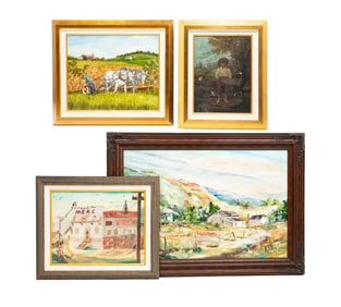 FOUR FRAMED PAINTINGS.