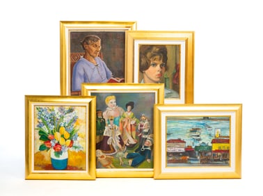 FIVE FRAMED PAINTINGS.