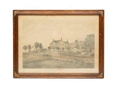 FARMSTEAD PENCIL DRAWING SIGNED A.G. BAILEY.