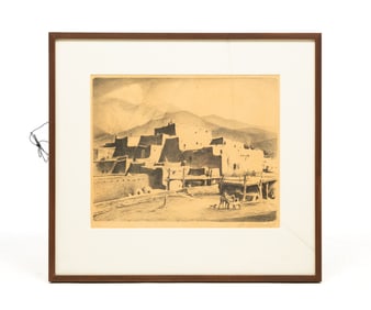 JOSEPH ADAM IMHOF (1871-1955) SIGNED LITHOGRAPH OF PUEBLO LIFE.