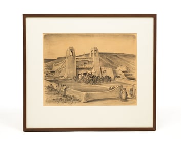 JOSEPH ADAM IMHOF (1871-1955) LITHOGRAPH OF PUEBLO LIFE.