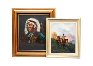 TWO WESTERN THEMED PAINTINGS.