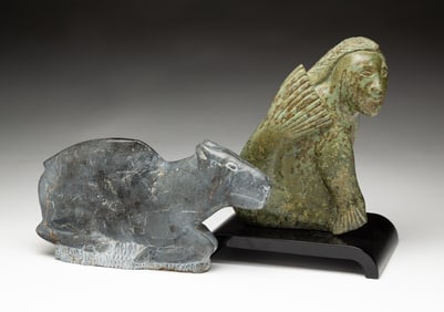 TWO INUIT SOPASTONE CARVINGS.