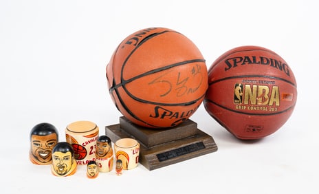 TWO (2) AUTOGRAPHED NBA BASKETBALLS AND NESTING DOLL