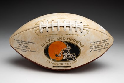 CLEVELAND BROWNS CHAMPIONSHIPS COMMEMORATIVE FOOTBALL AUTOGRAPHED BY CHRIS PALMER.