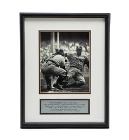 AUTOGRAPHED FRAMED PICTURE JACKIE ROBINSON AND YOGI BERRA.