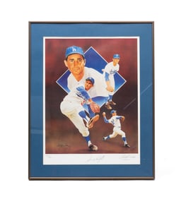AUTOGRAPHED AND FRAMED PRINT OF SANDY KOUFAX BY CHRISTOPHER PALUSO.