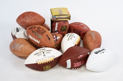 TWELVE MISCELLANEOUS AUTOGRAPHED FOOTBALLS AND TWO OSU PRINTS.