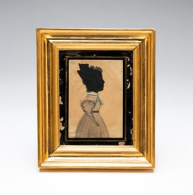 WATERCOLOR AND HOLLOW CUT SILHOUETTE PORTRAIT OF PHEBE WHITTSODGE.
