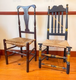 TWO EARLY PAINTED CHAIRS.