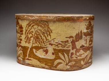 LARGE WALLPAPER COVERED BAND BOX.