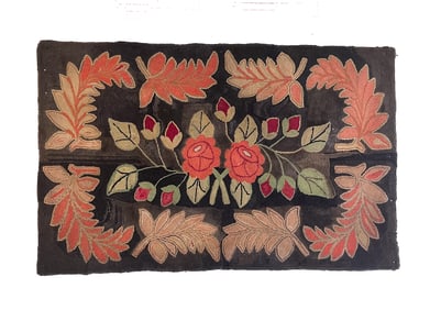 FOLK ART MOUNTED HOOKED RUG.