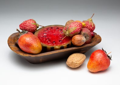 MINIATURE TRENCHER AND FRUIT.