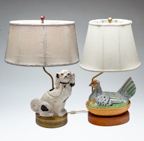 TWO STAFFORDSHIRE LAMPS.