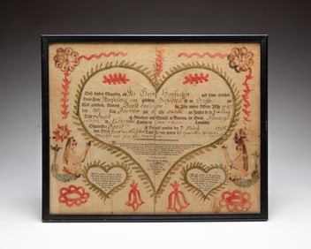 PRINTED AND HANDCOLORED PENNSYLVANIA TAUF SCHEIN (FRAKTUR) DATED 1798.