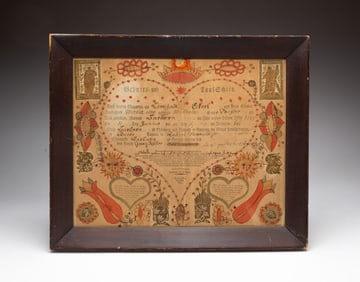 PRINTED AND HANDCOLORED PENNSYLVANIA TAUF SCHEIN (FRAKTUR) DATED 1803.