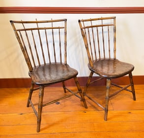 A PAIR OF BIRDCAGE BAMBOO WINDSOR SIDE CHAIRS.