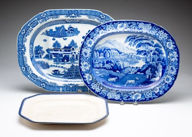 THREE STAFFORDSHIRE PLATTERS.