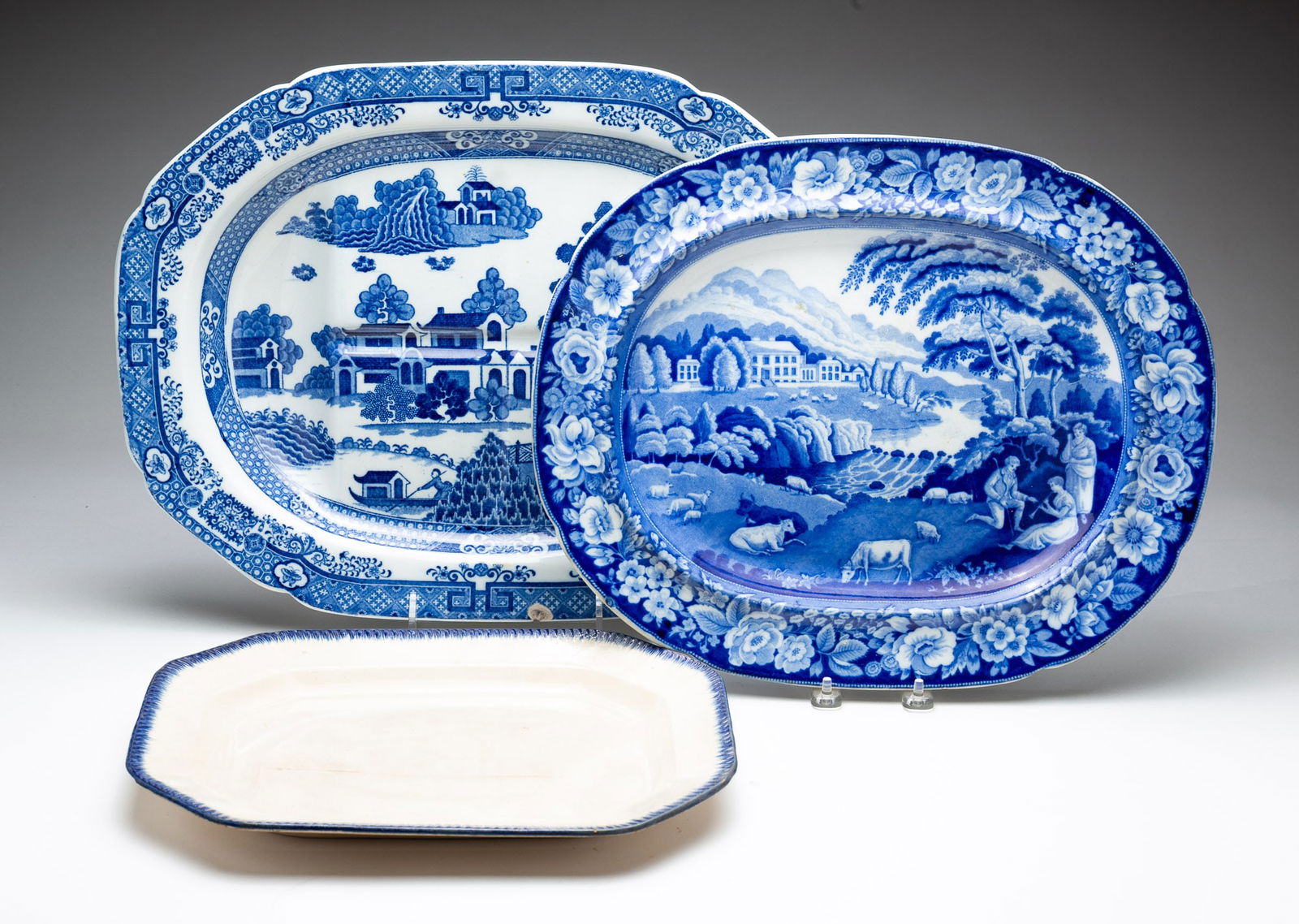 THREE STAFFORDSHIRE PLATTERS. (1 of 9)
