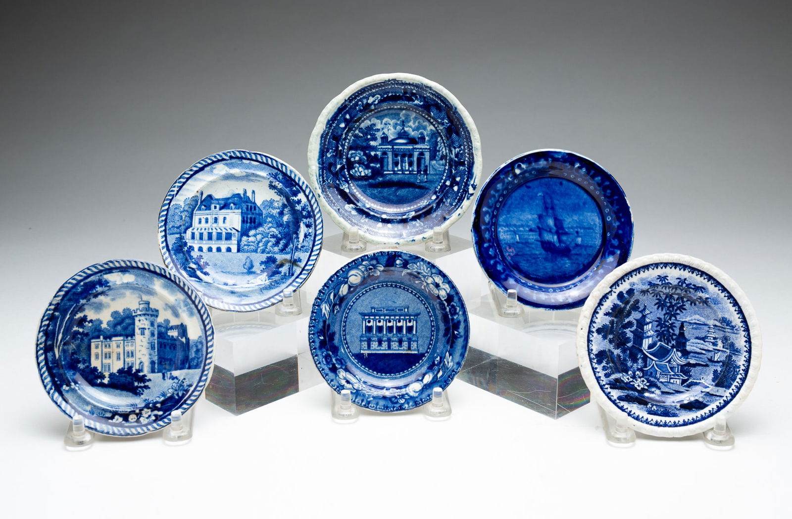 SIX HISTORICAL BLUE CUP PLATES. (1 of 10)
