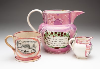 SUNDERLAND LUSTER WALL PITCHER, CREAMER AND MUG..
