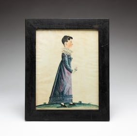 FULL LENGTH PROFILE WATERCOLOR PORTRAIT OF A LADY ATTRIBUTED TO JACOB MAENTEL (1763-1863).