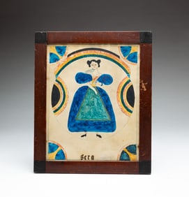 FOLK ART PORTRAIT OF A LADY, POSSIBLY SCHWENKFELDER.