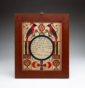 FOLKSY AND UNUSUAL WATERCOLOR FRAKTUR DATED 1839.