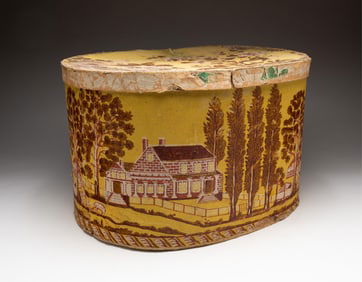 LARGE WALLPAPER COVERED BAND BOX.