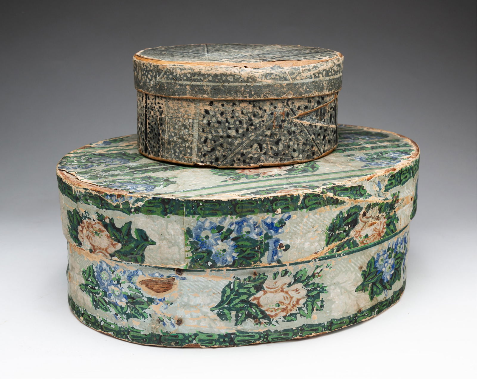 TWO WALLPAPER COVERED PANTRY BOXES. (1 of 6)