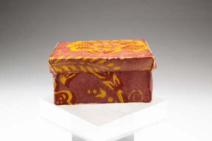 DIMINUTIVE WALLPAPER DECORATED BOX.