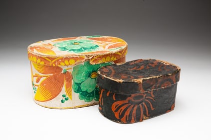 TWO MINIATURE WALLPAPER BAND BOXES.