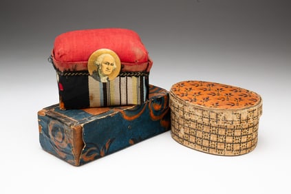 THREE MINIATURE DECORATED BOXES.