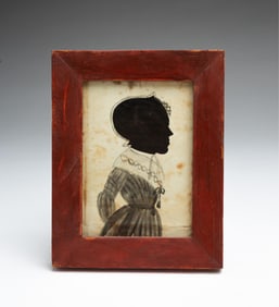 WATERCOLOR AND HOLLOW CUT SILHOUETTE PORTRAIT OF A WOMAN.