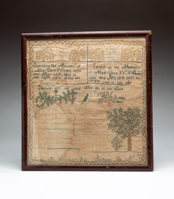 MEMORIAL SAMPLER WROUGHT BY LYDIA M. WEEDEN DATED 1899.