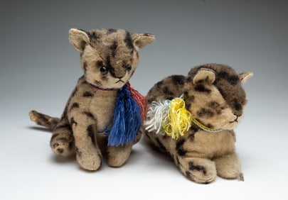 TWO FOLKSY FABRIC CATS.