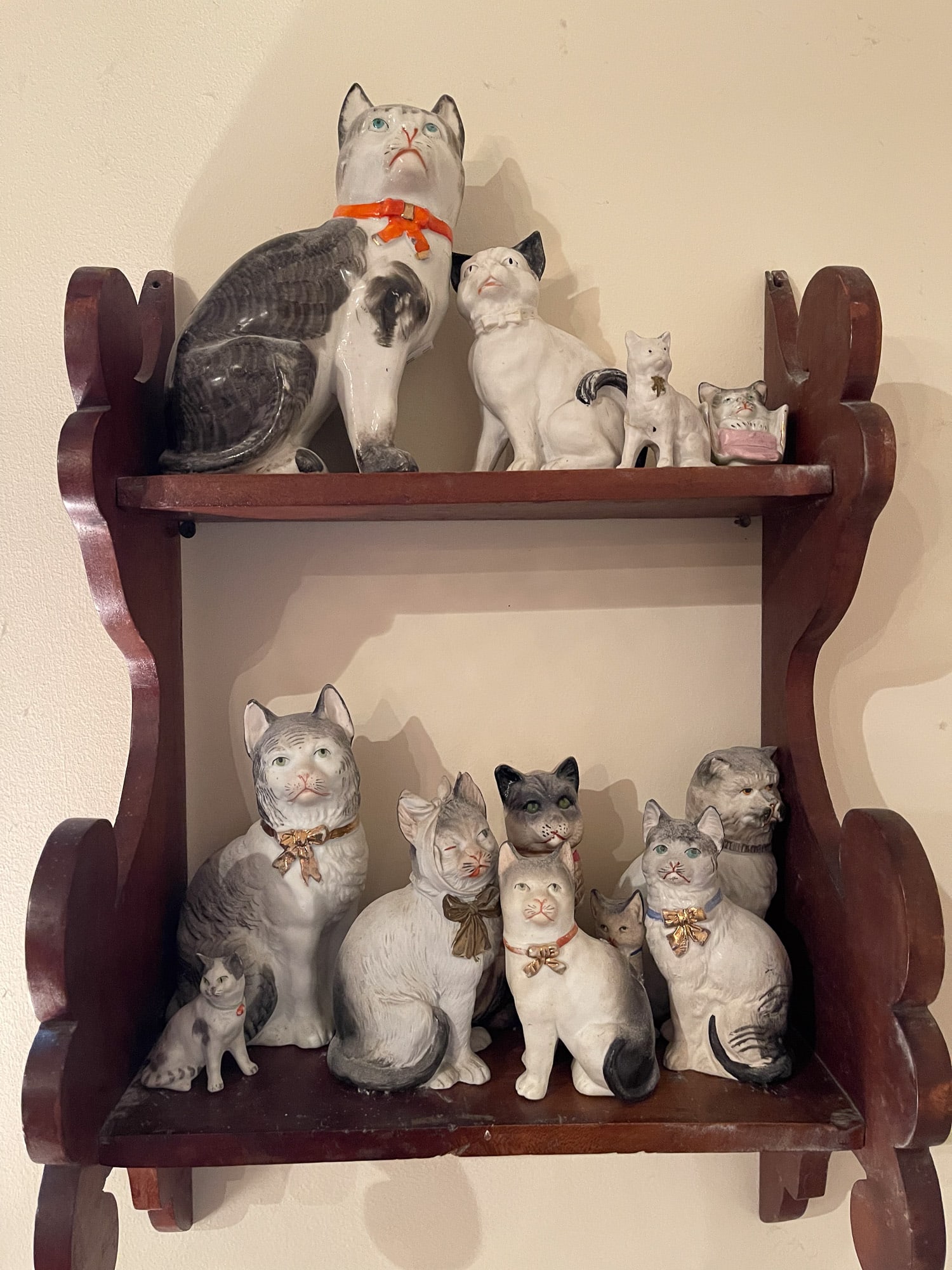 COLLECTION OF PORCELAIN CATS.: German, 19th Century. Mostly bisque. From 7.25"h. to 2"h.